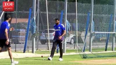 Jasprit Bumrah's focused practice session.