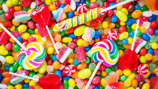 Colorful candies containing harmful food dyes